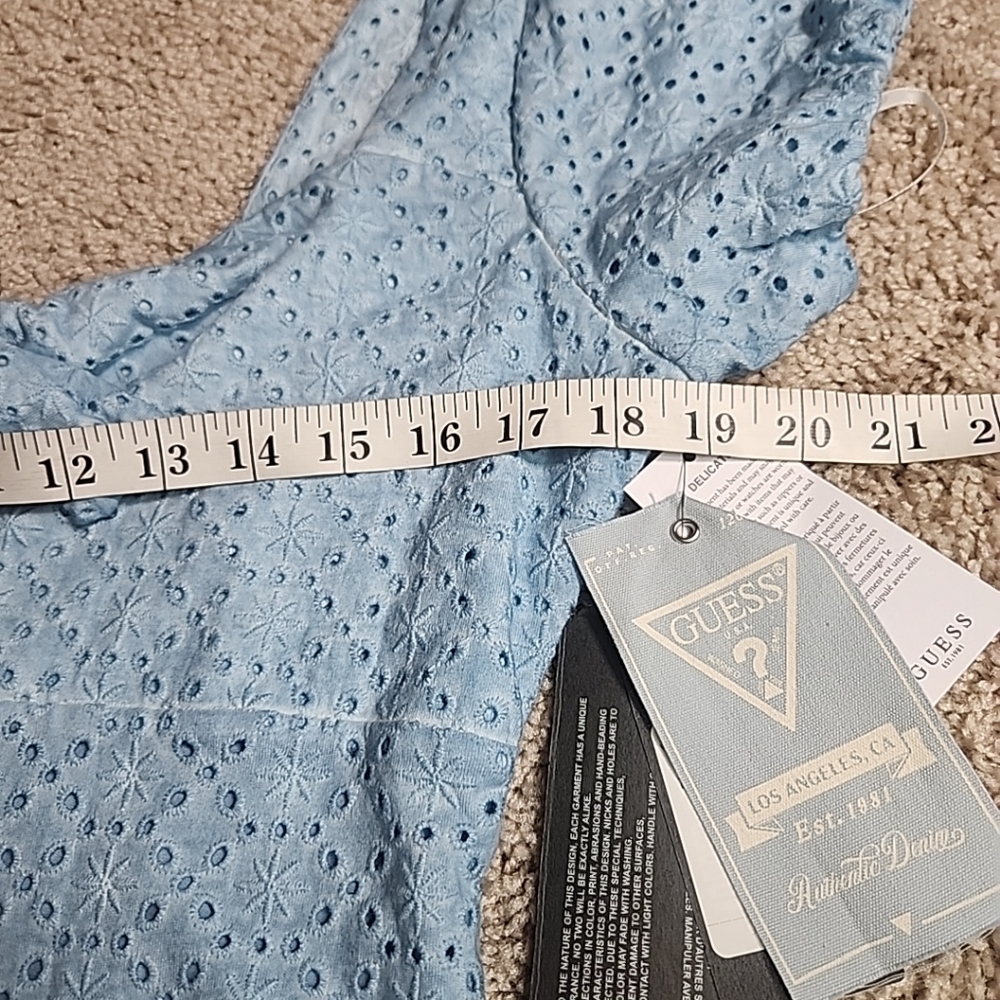 $128 Guess Women's Blue Breanna Eyelet Mini Dress Size L - Picture 8 of 11
